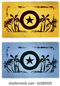two horizontal surf grunge banner with circle shield