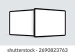Two horizontal tablets with blank white screens in angled perspective. Modern mockup for presenting app designs, website layouts, and user interface projects