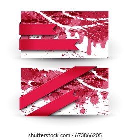 Two horizontal vine paints banner set with splash and ribbons in different shapes vector illustration