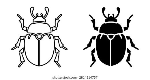 Two horned beetles shown in outline and solid form emphasizing shape and symmetry