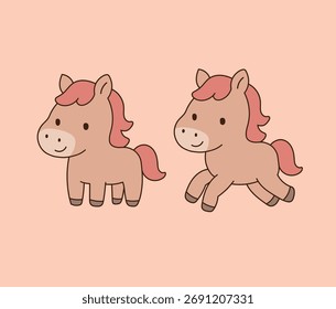 Dos personajes de caballos. Diseño de ilustración de línea mínima.