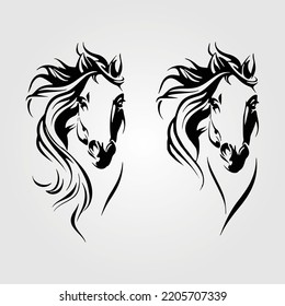 Two Horse Head Vector Illustration Horses Face Equestrian Head Pony Face