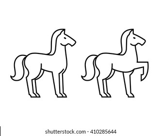 Two horse line icons. Isolated outline vector illustration.