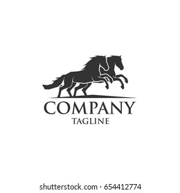 two horse running icon vector logo