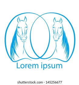 Two horses drawing. Emblem in 2014 with room for text. Vector illustration.