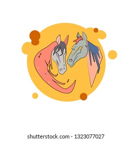 
two horses in love from the cartoon silhouettes