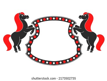 The two horses reared up. With space for your text. Element for the design of labels, sites. Colored silhouette. Simple flat vector illustration.