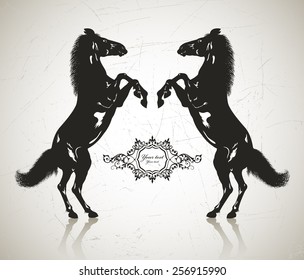 Two horses reared. Vector illustration EPS 8.