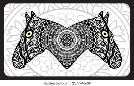 Two horses showing affection, zentangle stylized, vector illustration, freehand pencil, hand drawn, pattern, love. Zen art.