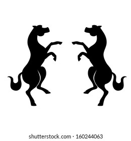 Two horses silhouettes. Isolated on white background.