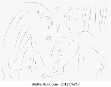 dos caballos tocando, trazando líneas 