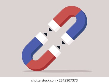 Two horseshoe magnets attracting each other with polar sides