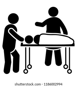 Two hospital assistants taking a patient on a stretcher depicting the hospital emergency situation