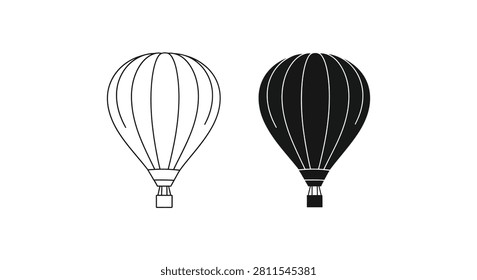 Two hot air balloon silhouettes in contrasting black and white linear style silhouette