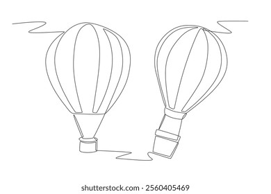 Two hot air balloons. Hot air balloon concept one-line drawing
