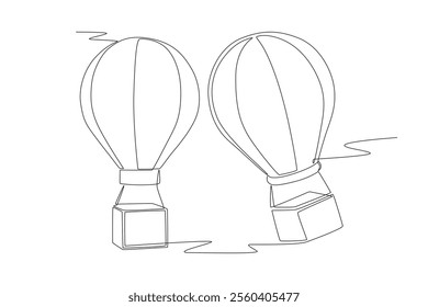 Two hot air balloons. Hot air balloon concept one-line drawing