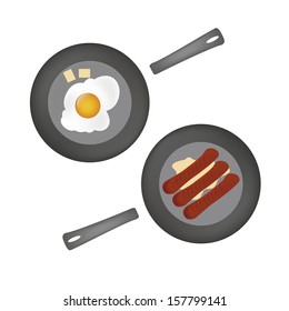 two hot dishes with hot sausages and an egg