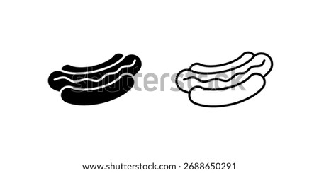 Two hot dog icons, one solid black and one outlined, on a white background.