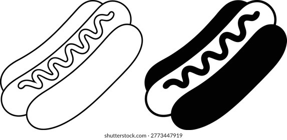 Two hot dogs with different buns in a simple line art style