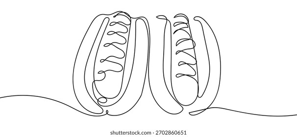 Dos perros calientes, un contorno de línea continua Ilustración vectorial aislada.