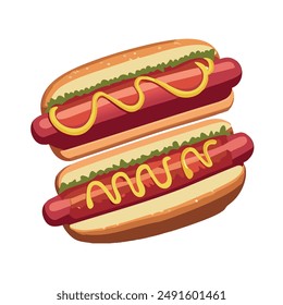 Two hot dogs top view vector illustration