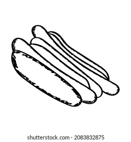 Esbozo vectorial de dos hot dogs. El concepto de comida rápida.