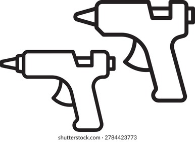 Two hot glue gun outline icons, art tool, craft supply graphic design.
