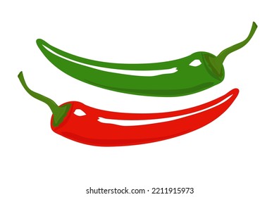 Dos pimientos calientes, rojos y verdes. Ilustración del vector