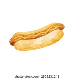 Two hotdogs in buns with glossy grilled texture