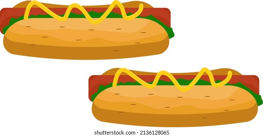Two hotdogs, illustration, vector on a white background.