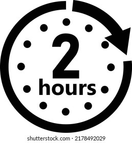 Two hour arrow icon on white background. 2 hours sign. timer symbol. flat style.