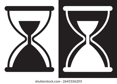 Two Hourglasses In Black And White Illustration Vector Time Concept. Hourglass icon, vector. Two-tone version on black and white background. 