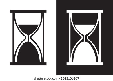 Two Hourglasses In Black And White Illustration Vector Time Concept. Hourglass icon, vector. Two-tone version on black and white background. 
