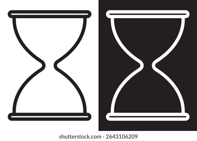 Two Hourglasses In Black And White Illustration Vector Time Concept. Hourglass icon, vector. Two-tone version on black and white background. 