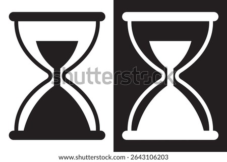 Two Hourglasses In Black And White Illustration Vector Time Concept. Hourglass icon, vector. Two-tone version on black and white background. 