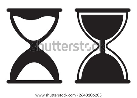 Two Hourglasses In Black And White Illustration Vector Time Concept. Hourglass icon, vector. Two-tone version on black and white background. 