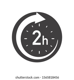 Two hours round icon with arrow. Black and white vector symbol.