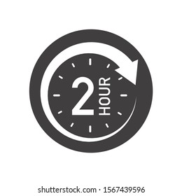 Two hours round icon with arrow. Black and white vector symbol.