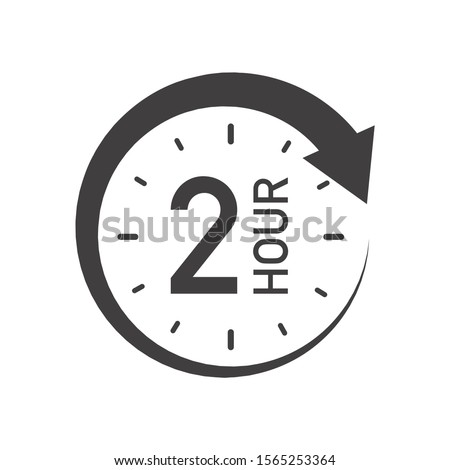 Two hours round icon with arrow. Black and white vector symbol.