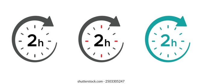 Two hours round icons with arrow vector set