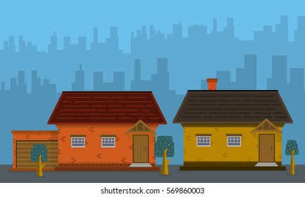 Two house with city silhouettes landscape vector art