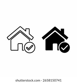 Dos iconos de la casa, uno delineado y otro sólido, ambos con una marca de verificación.