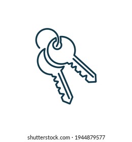 Two House Key Line Icon On White Background. Security Lock And Unlock For Door Car And House. Thin Line Of Home Key Icon