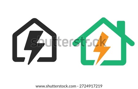 Two house with lightning bolts inside them one in black and green and the other in green and orange