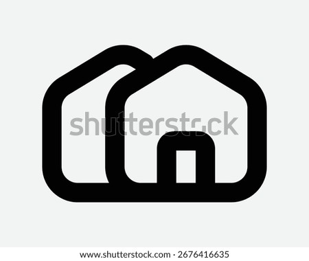 Two House neighbour Line Icon of housing property estate double home. Graphic outline architecture building design with door and roof of residential unit
