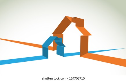 two house symbol in stripes - illustration