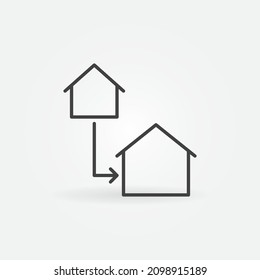 Two Houses Connected with Arrow vector Real Estate Exchange concept icon or symbol in thin line style