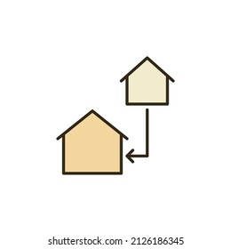 Dos casas conectadas con el vector de flecha Inmobiliaria Intercambio de concepto de color icono o signo