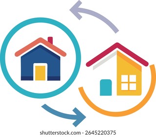 Two Houses Exchange Arrows Teal Orange Yellow Blue Red