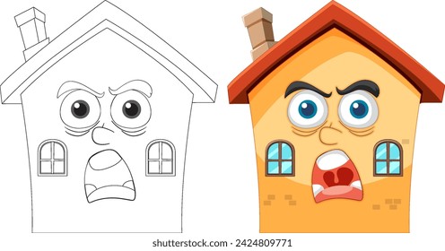 Two houses with expressive anthropomorphic faces
